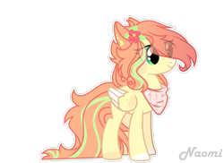 Size: 3575x2601 | Tagged: safe, artist:lazuli, oc, oc only, pegasus, pony, eye clipping through hair, eyelashes, flower, flower in hair, neckerchief, pegasus oc, signature, simple background, smiling, solo, transparent background, wings