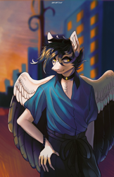 Size: 1330x2048 | Tagged: safe, artist:orfartina, oc, oc only, anthro, pegasus, anthro oc, clothes, male, solo, stallion