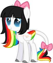 Size: 519x624 | Tagged: safe, artist:skulifuck, oc, oc only, pegasus, pony, base used, bow, colored hooves, female, hair bow, leonine tail, mare, multicolored hair, pegasus oc, rainbow hair, simple background, smiling, solo, tail bow, transparent background, wings