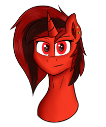 Size: 1414x1692 | Tagged: safe, artist:flapstune, oc, oc:flaps tune, pony, unicorn, angry, bust, ear piercing, earring, female, horn, jewelry, mare, piercing, simple background, solo, white background