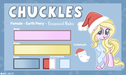 Size: 2412x1440 | Tagged: safe, artist:redpalette, oc, oc only, oc:chuckles, earth pony, christmas, clothes, hat, holiday, reference sheet, santa hat, sweater