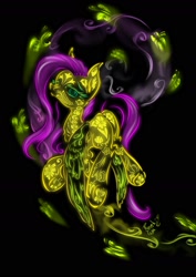 Size: 1240x1754 | Tagged: safe, artist:psaxophone, derpibooru import, fluttershy, butterfly, pegasus, pony, black background, bone, neon, simple background, skeleton, solo