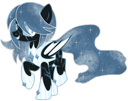 Size: 2581x2042 | Tagged: safe, artist:lazuli, artist:rukemon, oc, oc only, oc:winter's night, bat pony, pony, armor, base used, bat pony oc, bat wings, bedroom eyes, colored sclera, commission, ethereal mane, eye scar, female, grin, hoof shoes, mare, raised hoof, raised leg, scar, simple background, smiling, solo, starry mane, transparent background, wings