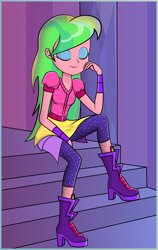 Size: 3040x4819 | Tagged: safe, artist:diilaycc, lemon zest, dance magic, equestria girls, spoiler:eqg specials, boots, clothes, eyes closed, female, high heel boots, shadowbolts, shoes, smiling, solo, stairs