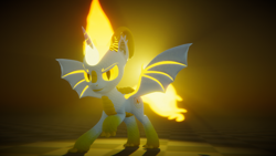 Size: 3840x2160 | Tagged: safe, artist:phoenixtm, oc, oc:delta firedash, alicorn, dracony, dragon, hybrid, pony, 3d, fire dracony, glow, mane of fire, stance, tail of fire, unity (game engine)