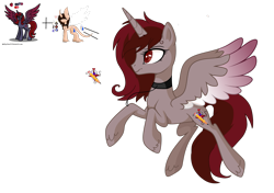 Size: 2919x2054 | Tagged: safe, artist:flora4fauna, oc, oc:astelle, oc:flora, alicorn, alicorn oc, collar, fusion, horn, leash, wings