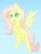 Size: 1024x1353 | Tagged: safe, artist:mif-sakura, artist:misssakura-senpai, derpibooru import, fluttershy, pegasus, pony, blue background, chibi, cute, female, mare, no pupils, open mouth, shyabetes, simple background, solo