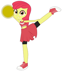 Size: 5653x6462 | Tagged: safe, artist:rj-streak, apple bloom, equestria girls, adorabloom, cheerleader, cheerleader outfit, clothes, converse, crossover, cute, female, looking at you, pose, raised leg, shoes, shorts, simple background, skirt, sneakers, solo, standing, standing on one leg, super mario strikers, transparent background