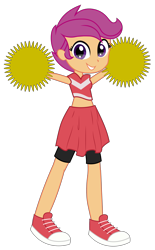 Size: 4063x6552 | Tagged: safe, artist:rj-streak, scootaloo, equestria girls, cheerleader, cheerleader outfit, clothes, converse, crossover, cute, cutealoo, female, looking at you, shoes, shorts, simple background, skirt, sneakers, solo, super mario strikers, transparent background