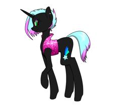 Size: 2000x1700 | Tagged: safe, artist:twinloud, oc, oc only, pony, unicorn, clothes, ear piercing, earring, female, horn, jewelry, looking at you, mare, multicolored hair, piercing, raised hoof, simple background, smiling, solo, unnamed oc, vest, white background