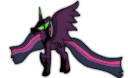 Size: 1702x1040 | Tagged: safe, artist:voltaradragoness, derpibooru import, twilight sparkle, twilight sparkle (alicorn), alicorn, pony, armor, chestplate, clothes, colored horn, darkened coat, darkened hair, duskheart dazzle, glowing eyes, glowing hair, glowing horn, glowing mane, glowing tail, helmet, horn, mask, nightmare twilight, nightmarified, shoes, simple background, solo, sombra eyes, transparent background, two color horn, wavy hair, wavy mane, wavy tail