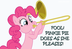 Size: 1035x703 | Tagged: safe, artist:miketheuser, derpibooru import, pinkie pie, earth pony, pony, doctor doom, doot, trombone