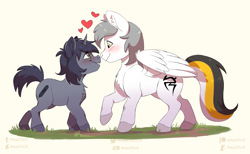 Size: 5169x3187 | Tagged: safe, artist:amaichix, oc, oc only, oc:kate, oc:kej, pegasus, pony, unicorn, ear fluff, female, k+k, male, mare, oc x oc, shipping, stallion, straight