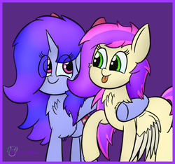 Size: 1780x1668 | Tagged: safe, artist:silversparkpone, oc, oc:qular, oc:sunny filmz, pegasus, unicorn, cute, hug, tongue out