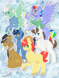 Size: 768x1024 | Tagged: safe, artist:delfinaluther, bow hothoof, bright mac, gentle breeze, hondo flanks, igneous rock pie, night light, earth pony, pegasus, pony, unicorn, dad six, father, father's day, male, stallion