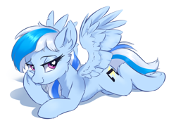 Size: 1828x1332 | Tagged: safe, artist:ravistdash, derpibooru exclusive, oc, oc:ravist, pegasus, pony, bedroom eyes, ear fluff, female, heart eyes, lying down, mare, simple background, solo, wingding eyes, wings