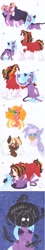 Size: 2550x14249 | Tagged: safe, artist:frozensoulpony, derpibooru import, twilight sparkle, twilight sparkle (alicorn), oc, oc:gatsby, oc:merrilee, oc:red baroness, oc:rococo puffle, oc:stellar rays, alicorn, earth pony, griffon, pony, unicorn, absurd resolution, alternate design, cape, clothes, colt, female, filly, male, mare, mouth hold, offspring, parent:big macintosh, parent:cheerilee, parent:coloratura, parent:comet tail, parent:doctor stable, parent:twilight sparkle, parents:cometlight, parents:raramac, stallion, traditional art, wing claws