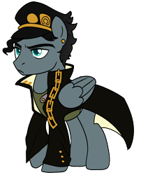 Size: 1615x2000 | Tagged: safe, artist:pilssken, pegasus, pony, clothes, crossover, hat, jojo's bizarre adventure, jotaro kujo, ponified, simple background, solo, transparent background