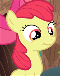 Size: 743x939 | Tagged: safe, screencap, apple bloom, earth pony, pony, on your marks, adorabloom, apple bloom's bow, bow, cropped, cute, female, filly, hair bow, smiling, solo