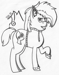 Size: 1673x2133 | Tagged: safe, artist:toli mintdrop, oc, oc:blue gear, earth pony, pony, clothes, fullbody, hoodie, lineart, redraw, solo, traditional art, wip