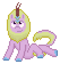 Size: 212x224 | Tagged: safe, artist:silent pone, derpibooru exclusive, oc, oc:puppysmiles, kirin, pony, fallout equestria, fallout equestria: pink eyes, fanfic art, female, filly, kirin-ified, pixel art, simple background, solo, species swap, transparent background