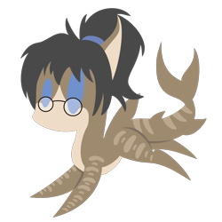 Size: 2100x2100 | Tagged: safe, artist:captshowtime, oc, oc only, oc:mara, original species, pony, shark, shark pony, chibi, commission, cute, fin, fins, glasses, icon, ponytail, simple background, solo, stripes, transparent background, ych result, your character here