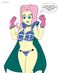 Size: 1280x1600 | Tagged: safe, alternate version, artist:cadenreigns, fluttershy, equestria girls, andrea libman, belly button, breasts, chi-chi, clothes, cosplay, costume, dragon ball, hootershy, voice actor joke