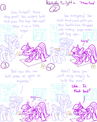 Size: 4779x6013 | Tagged: safe, artist:adorkabletwilightandfriends, derpibooru import, cloudchaser, twilight sparkle, twilight sparkle (alicorn), alicorn, pegasus, pony, comic:adorkable twilight and friends, adorkable, adorkable twilight, ass up, caught, comic, cute, dork, example, exercise, face down ass up, fitness, fraud, healing, humor, humorstretching, magic, poster, struggle, struggling, sweat, yoga