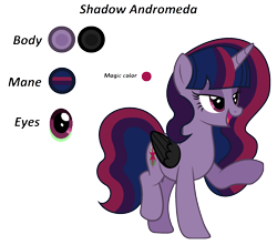 Size: 1916x1696 | Tagged: safe, artist:siriussentry, oc, oc only, oc:shadow andromeda, alicorn, alicorn oc, horn, offspring, parent:king sombra, parent:twilight sparkle, parents:twibra, reference, simple background, solo, transparent background, wings