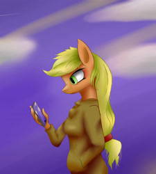 Size: 3826x4252 | Tagged: safe, artist:guatergau5, derpibooru import, applejack, anthro, earth pony, breasts, cellphone, hand in pocket, phone