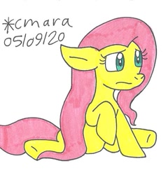 Size: 705x734 | Tagged: safe, artist:cmara, derpibooru import, fluttershy, pegasus, pony, female, mare, solo, traditional art, worried