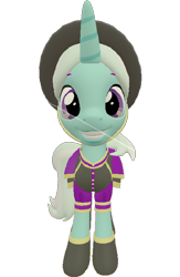 Size: 468x720 | Tagged: safe, artist:topsangtheman, cornetta, pony, unicorn, 3d, clothes, grin, hat, looking at you, simple background, smiling, solo, source filmmaker, transparent background, uniform