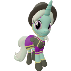 Size: 722x720 | Tagged: safe, artist:topsangtheman, cornetta, pony, unicorn, 3d, aside glance, clothes, hat, looking at you, sideways glance, simple background, solo, source filmmaker, transparent background, uniform