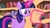 Size: 1280x720 | Tagged: safe, derpibooru import, screencap, twilight sparkle, twilight sparkle (alicorn), alicorn, pony, three's a crowd, female, folded wings, glowing horn, golden oaks library, horn, magic, magic aura, mare, note, smiling, solo, telekinesis, wings