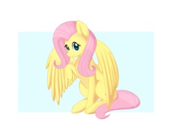Size: 1125x800 | Tagged: safe, artist:pottedphyllis, derpibooru import, fluttershy, pegasus, pony, abstract background, cute, female, mare, shyabetes, sitting, solo