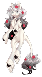 Size: 1184x2174 | Tagged: safe, artist:ohhoneybee, oc, oc:scarlett, classical unicorn, pony, unicorn, cloven hooves, curved horn, female, flower, horn, leonine tail, mare, simple background, solo, transparent background, unshorn fetlocks