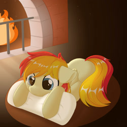 Size: 3000x3000 | Tagged: safe, artist:one4pony, oc, oc only, pegasus, pony, carpet, cozy, cute, fireplace, pillow, solo