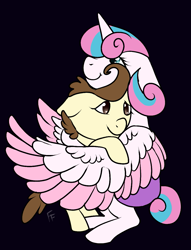 Size: 883x1153 | Tagged: safe, artist:ponykittenboi, pound cake, princess flurry heart, alicorn, pegasus, pony, baby, baby pony, black background, colored, colt, cuddling, female, filly, flat colors, foal, hug, male, poundflurry, shipping, simple background, straight, wings