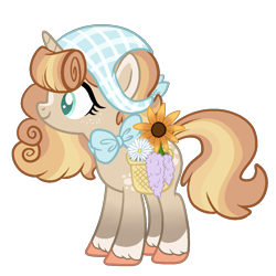 Size: 1000x1000 | Tagged: safe, artist:angei-bites, artist:dreamybae, oc, oc only, oc:pressed flowers, pony, unicorn, base used, basket, colored pupils, female, flower, mare, simple background, solo, transparent background
