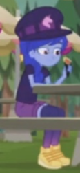 Size: 828x1792 | Tagged: safe, screencap, space camp (character), better together, equestria girls, sunset's backstage pass!, cropped, food, shoes, sitting, sneakers, solo, solo focus, sushi