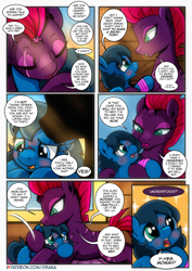 Size: 2480x3508 | Tagged: safe, artist:dsana, fizzlepop berrytwist, tempest shadow, oc, oc:lullaby dusk, pegasus, pony, unicorn, comic:a storm's lullaby, broken horn, bruised, comic, cute, dialogue, female, filly, foal, horn, mama tempest, mare, scar