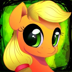 Size: 1024x1024 | Tagged: safe, artist:isaeliseduk, derpibooru import, applejack, earth pony, pony, bust, cute, female, hatless, jackabetes, looking at you, mare, missing accessory, portrait, solo