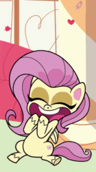 Size: 520x930 | Tagged: safe, derpibooru import, screencap, fluttershy, pegasus, pony, my little pony: pony life, the trail less trotten, spoiler:pony life s01e07, animated, cropped, eyes closed, floating heart, gif, heart, loop, open mouth
