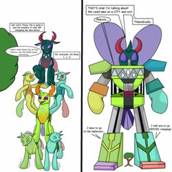 Size: 1280x1280 | Tagged: safe, artist:termyotter, pharynx, thorax, changedling, changeling, robot, changedling brothers, giant robot, king thorax, megazord, power rangers, prince pharynx, transformation, tree