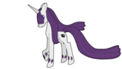 Size: 2188x1230 | Tagged: safe, artist:voltaradragoness, nightmare rarity, pony, unicorn, darkened coat, darkened hair, eyeshadow, hoof gems, hoof marks, makeup, nightmarified, shaded diamond, simple background, solo, transparent background, wavy hair, wavy mane, wavy tail