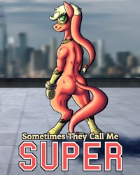 Size: 1024x1280 | Tagged: safe, artist:korencz11, derpibooru import, applejack, earth pony, pony, fanfic:sometimes they call me super, fanfic, fanfic art, fanfic cover, solo, super suit, superhero