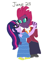 Size: 1280x1743 | Tagged: safe, artist:horroraceman93, sci-twi, tempest shadow, twilight sparkle, equestria girls, clothes, dancing, dress, female, lesbian, pride month, sci-tempestlight, shipping, simple background, tempestlight, transparent background, tuxedo