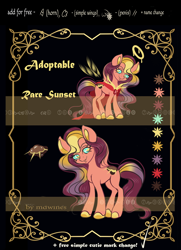 Size: 750x1036 | Tagged: safe, artist:mdwines, oc, earth pony, adoptable, adoption, adopts, advertisement, auction, auction open, custom, customization, cutie mark, gold, halo, irl, outfit, photo, reference sheet, solo, sunset, toy, wings