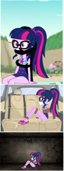 Size: 806x2140 | Tagged: safe, artist:brightstar40k, sci-twi, twilight sparkle, equestria girls, abduction, bikini, bondage, bound and gagged, car, cloth gag, clothes, downvote bait, gag, kidnapped, legs, rope, rope bondage, sandals, swimsuit, tied up