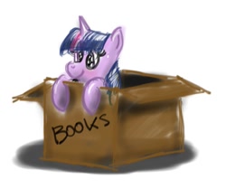 Size: 615x515 | Tagged: safe, artist:peperoger, twilight sparkle, pony, box, cute, female, mare, pony in a box, simple background, smiling, solo, white background